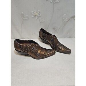 BCBGirls Women 6.5 Gold Ankle Boots Larp Leather Western Y2k Vintage Embroidered